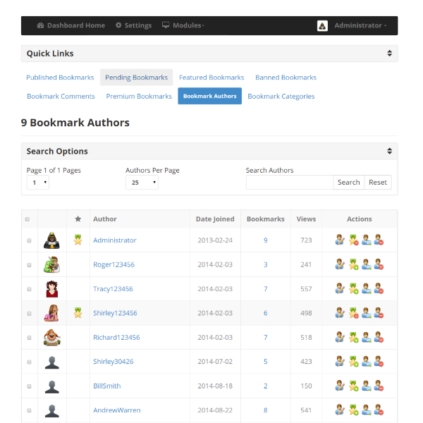 Bookmarks Management Section